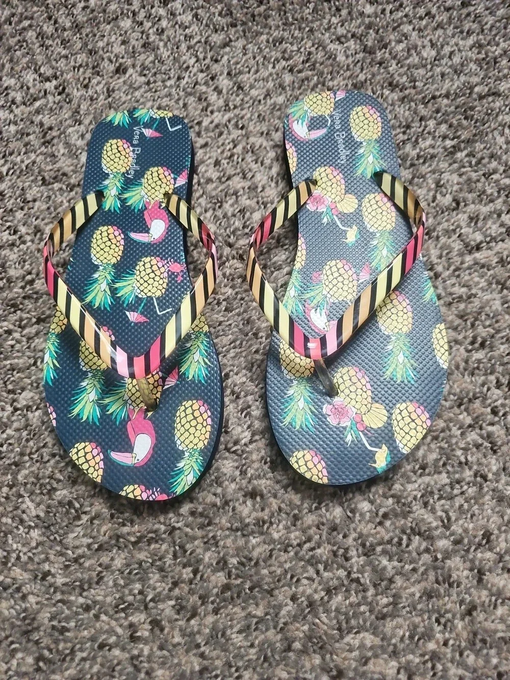 Vera Bradley Toucan Party Flip Flops – Tropical Pineapple Print Sandals